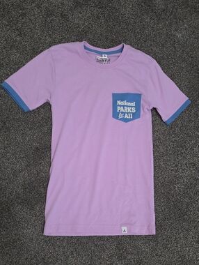 NWT National Parks for All Lilac Pocket Tee with Blue Trim - XXS